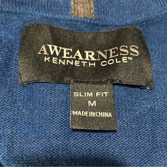 Awearness Kenneth Cole Blue V Neck Sweater Slim Fit Size M - Picture 3 of 5